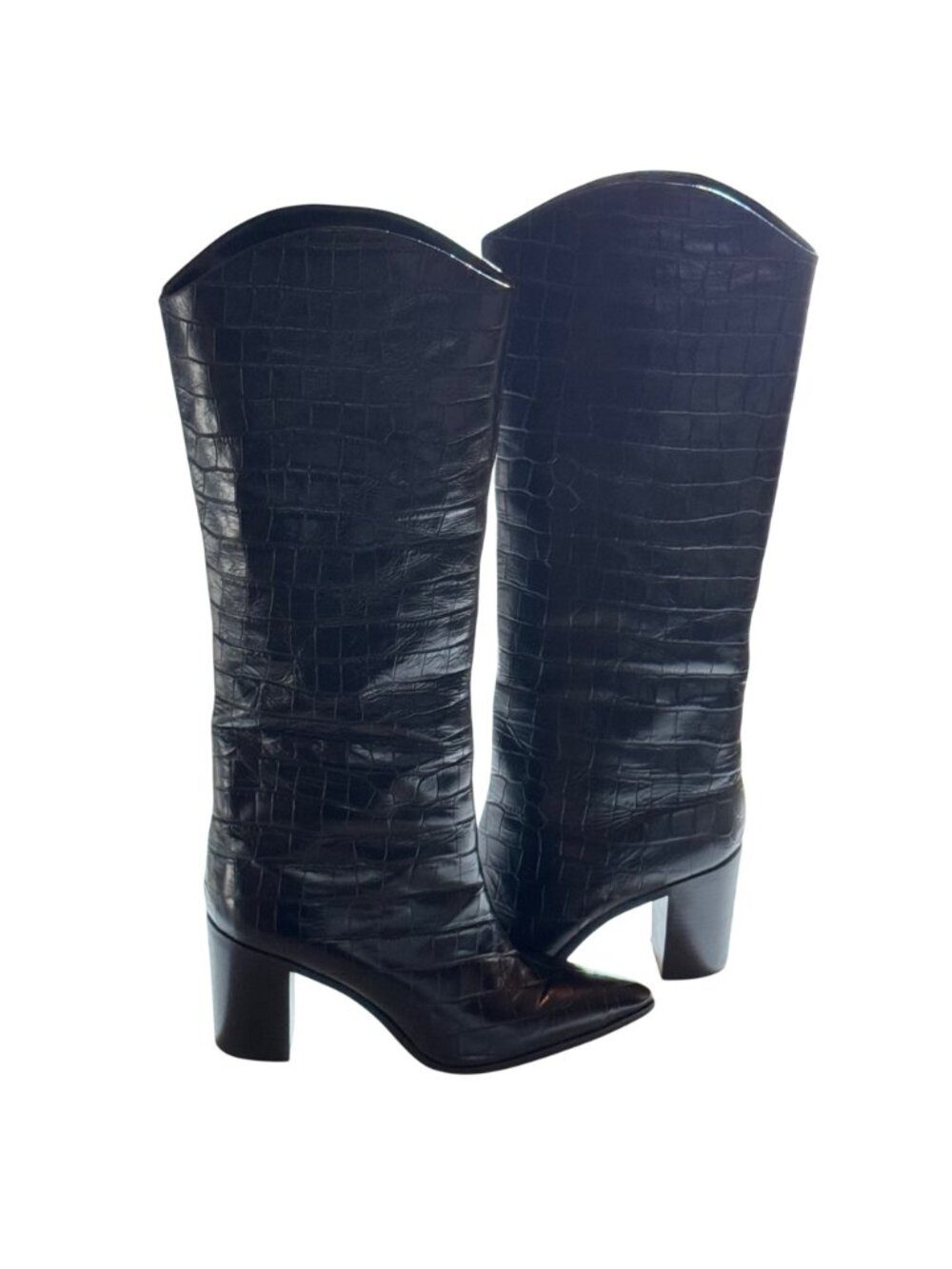 Schutz Mariana Black Crocodile-Embossed Leather Knee-High Black Boots 9.5B - Picture 3 of 14